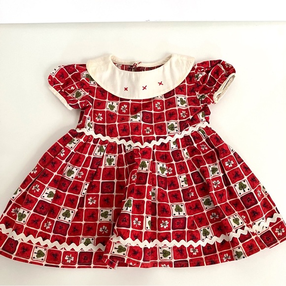 Red  Dress doll red & white handmade clothes outfit toy vintage - Picture 2 of 3